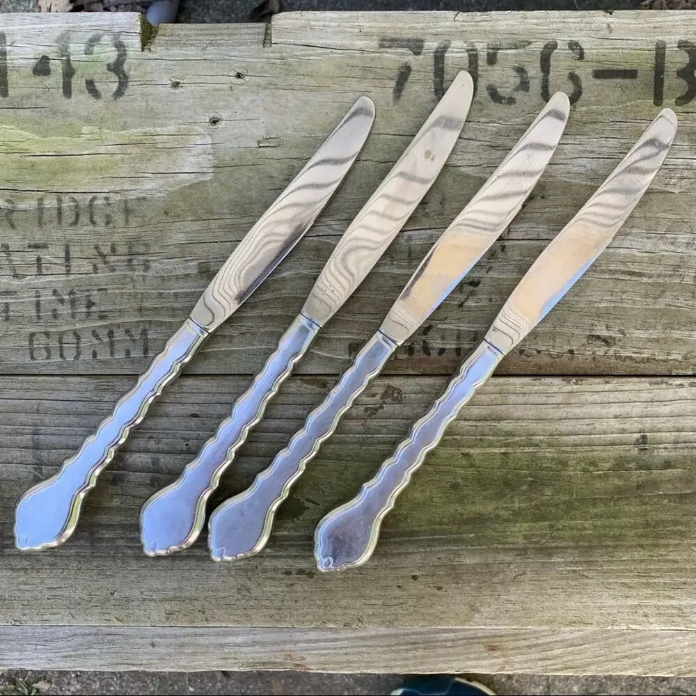 Set 4 Oneida Cello stainless dinner table knife vintage